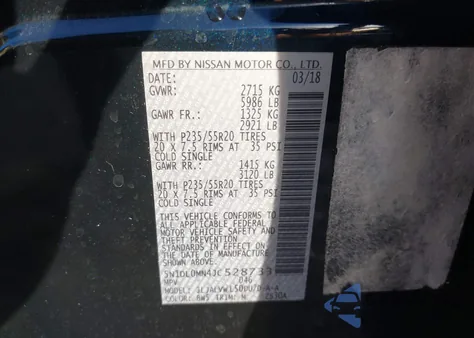 2018 Infiniti Qx60 from USA, damaged, VIN 5N1DL0MN4JC528733